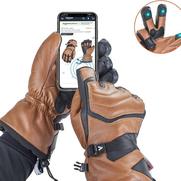 Leather Warm Ski Gloves - Picture 2 of 7